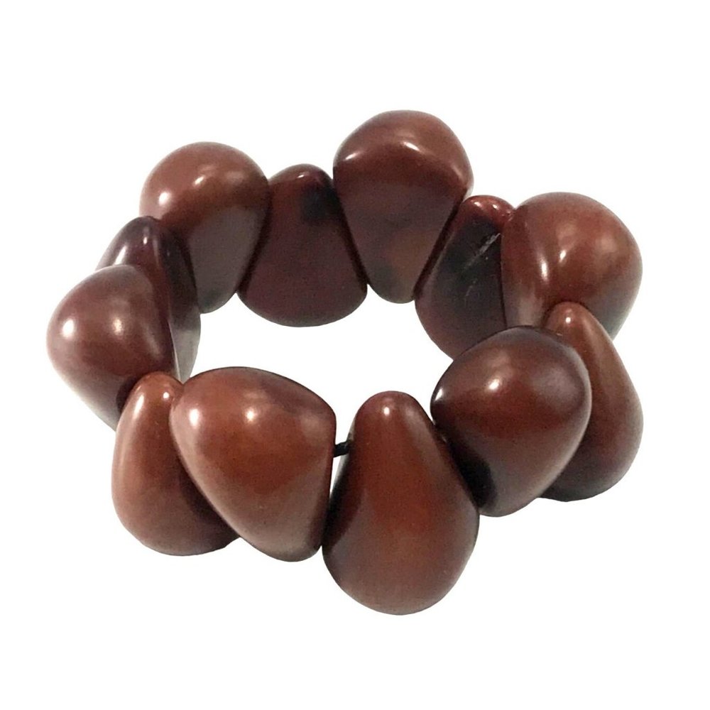 Brown Tagua Nut Stretch Bracelet South America Vegetable Ivory Tribal Boho - Picture 3 of 5